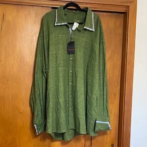 NWT Green Plaid Button-Down Shirt Details Collar Cuffs 100% Cotton VTG 90s